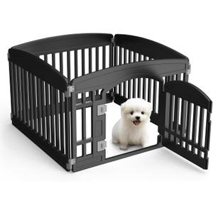 SMUG Dog Playpen 4-Panel 24" | Safe & Secure Indoor/Outdoor Pet Fence | Folding & Portable |35 x 35 x 24IN, Ideal for Small to Medium Dogs | Easy to Clean Black