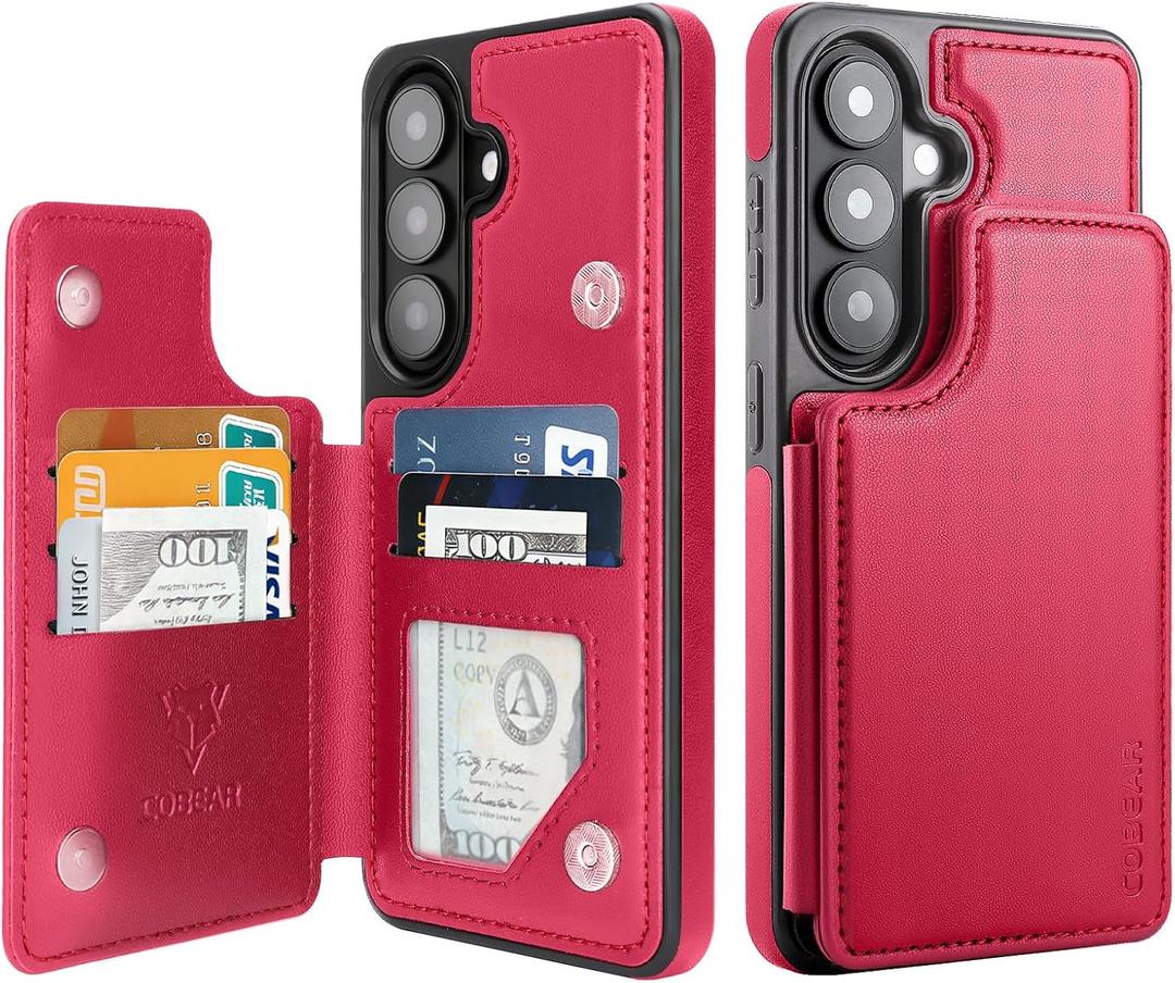 COBEAR for Samsung Galaxy S26 Wallet Case with 5 Card Holder, PU Leather, RFID Blocking, Kickstand Shockproof Women Men Phone Cover for Samsung Galaxy S26, Red