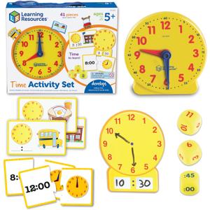 Learning Resources Time Activity Set Teaching Clocks for Kids, Teacher Classroom Must Haves, Elementary School & Montessori Activities, Math Manipulatives, Time Flash Cards, Gifts for Boys and Girls
