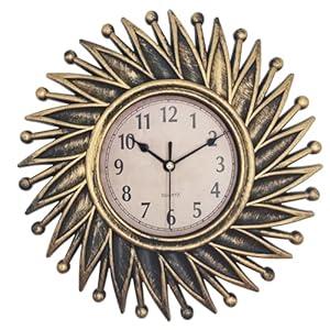 Small Gold Starburst Wall Clock Battery Operated Round Mid Century Modern Wall Clock for Living Room Bedroom Kitchen Home Office Decor-10 Inch