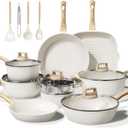 24 Pcs Pots and Pans Set Non Stick Ceramic Cookware Set,Healthy Non Toxic Kitchen Cookware Sets with Large Capacity,Induction Compatible,PFAS/PTFE/PFOA/PFOS Free,Cream White