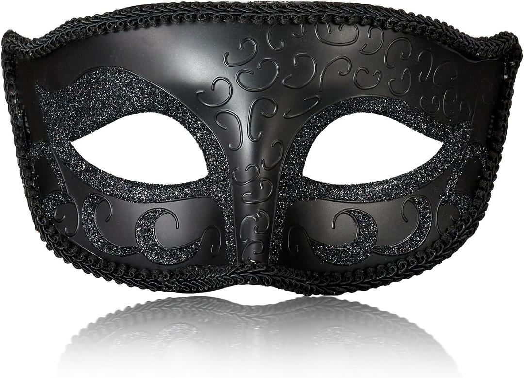 2025 New Masquerade Mask for Men, Venetian Mens Masquerade Mask for Halloween Party Mardi Gras Mascarade Ball (Black)