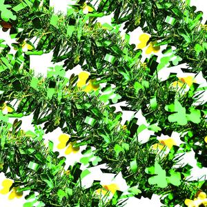 33 Ft St.Patrick's Day Tinsel Garland, Green Garland with Shamrock Saint Patricks Day Decorations for Saint Patrick's Day Party Decor, Shiny Hanging Clover St Patrick's Day Tree Decorations