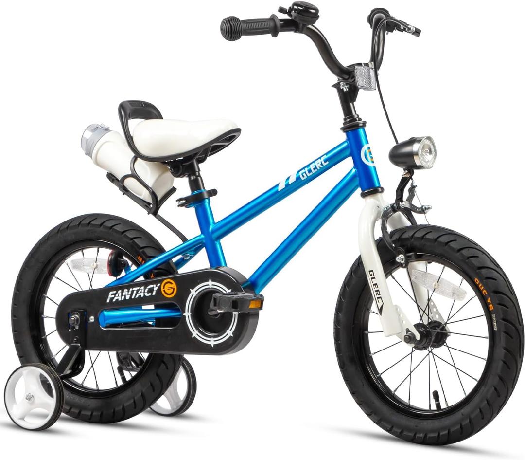 Glerc Fantacy Kids Bike, 12-20 Inch Children Bicycle for 2-13 Years Old Boys Girls, Kids Bicycle with Water Bottle Holder & Headlight & Training Wheels, Multiple Colors (Blue)