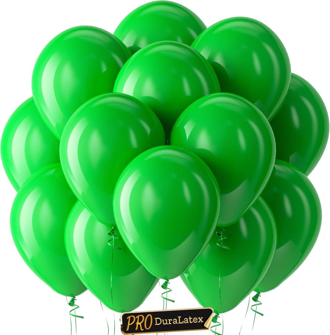 Bezente Pro Duralatex Green Balloons - 100 Pack 12 inch Extra-Thick Light Green Balloons for Long-Lasting Professional Party Decorations, Large Green Jungle Themed Bridal Shower Christmas Party