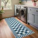 GarveeHome 26 Kitchen Runner Rug Non Slip,Blue and White Checkered Rug, Washable Runner Rug for Hallway Soft Low-Pile Geometric Modern Rugs for Entryway