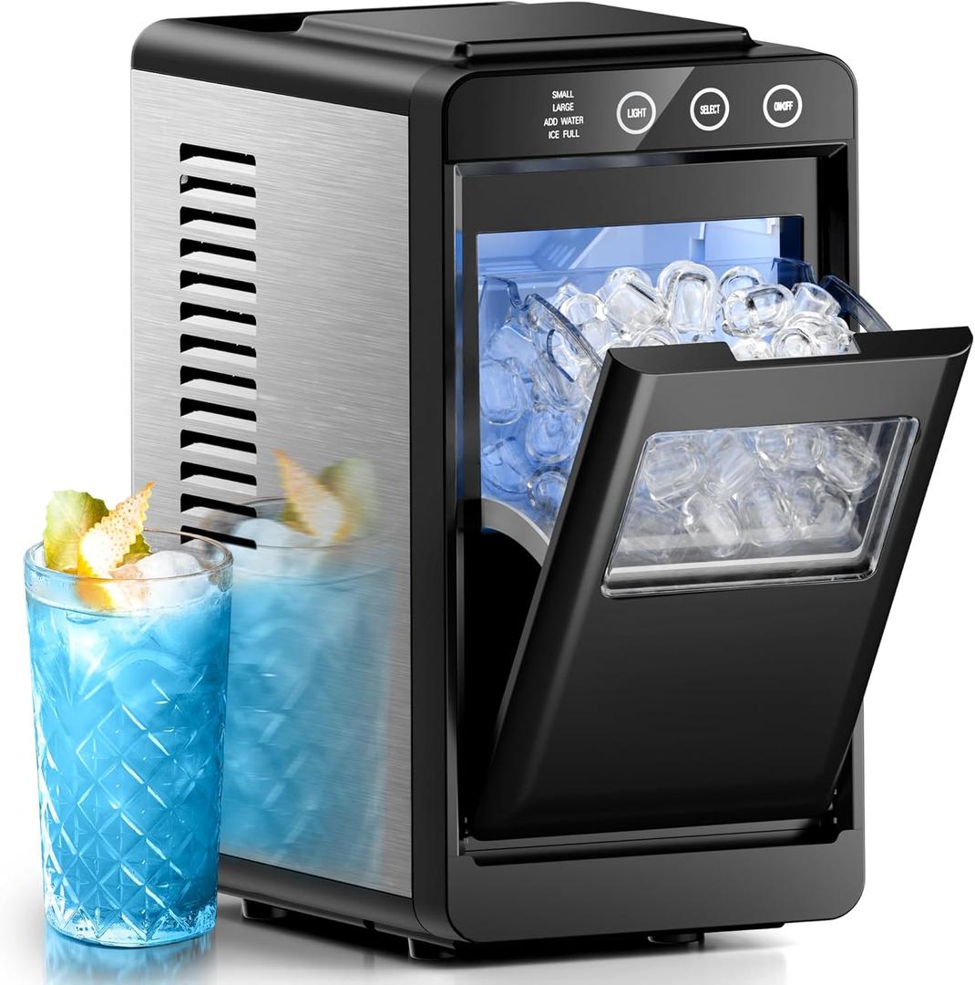 Electactic Ice Makers Countertop,26Lbs/24H,8Pcs in 6Mins,Portable Ice Maker Machine with Self-Cleaning,Interior Lighting,2 Sizes of Bullet Ice for Home/Office/Party(Black)