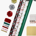 LaRibbons Christmas Wrapping Paper Sets, Classic Reindeer & Plaid Design With Ribbons & Gift Tags & Metallic Pom Pom, Perfect for Xmas, Holiday Party, 30Inch × 10Feet（ 4 Rolls: 100 Sq.Ft.Ttl）