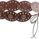 Mealah Wide-Disc-Hollow-Belt for Women - Boho Concho Lace-up PU-Leather Waist Belt for Dress Jeans
