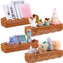 4 Set Scalloped Wall Basket Shelf Nursery Classroom Book Shelves for Wall Rattan Shelf Woven Floating Shelves Boho Farmhouse Decor Scalloped Shelves Book Display Toy Storage