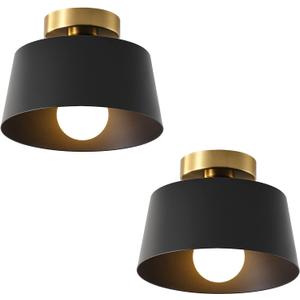 Ceiling Light Fixture, Hallway Ceiling Light with Gold Plate and Matte Black Shade, Modern Simple Style Porch Light Fixtures Semi Flush Mount (2 Pack Black)