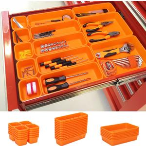 42 Pack Tool Box Organizer Tool Tray Dividers, Rolling Tool Chest Cart Cabinet Workbench Desk Drawer Organization and Storage for Hardware, Parts, Screws, Nuts, Small Tools Organization(Orange)