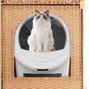 Self Cleaning Cat Litter Box Enclosure, XXL Extra Large Hidden Litter Box Furniture Cabinet, Handwoven PE Rattan Dog Proof Enclosed Litterbox, Fits Most Automatic Litter Boxes, Natural (27.6  29.5  34.6 in (L x W x H))