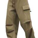 ZAFUL Baggy Cargo Pants for Men Casual Stretch Elastic Drawstring Parachute Pants Loose Fit Joggers with Multi Pockets (X-Large, Deep Khaki)