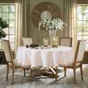 MYSKY HOME Table Cloth 60 in Round Cotton Tablecloth, Heavy Duty Linen Look Waterproof Tablecloths Farmhouse Tablecloth, Soft and Wrinkle Free Table Cover with Beige Tassels for Kitchen Dining, Party