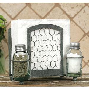 Chicken Wire Salt Pepper And Napkin Caddy