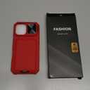 SSLOTSCASE for iPhone 15 Pro Max Case with Credit Card Holder & Stand & Slide Lens Cover & Kickstand, Multi Functional Wallet Sturdy Protective Phone Case Cover for iPhone 15 Pro Max 6.7'' 2023, Red