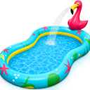 Kiddie Pool with Sprinkler | Kiddie Pool for Kids, Inflatable Toddler Pool, Inflatable Sprinkler for Kids with Splash Pad, Summer Water Toys for Toddler Outside, Summer Toys, Flamingo