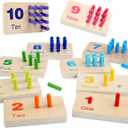 Montessori Number Counting Blocks Peg Board Toys, Wooden Math Manipulative Materials for Preschool, Number Montessori Learning Toy for Toddlers & Kindergarteners (Colorful Peg)