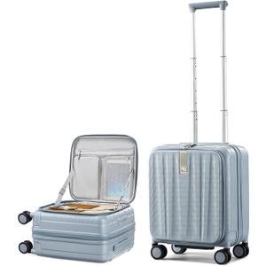 Hanke 16 Inch Expandable Under Seat Luggage with Wheels Top Opening Small Suitcase with Wheels Carry On Luggage Airline Approved Lightweight Hard Shell Suitcases for Weekender Overnight-Grey