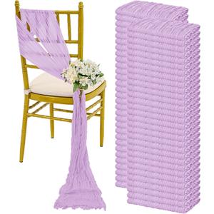 60 PCS Lavender Cheesecloth Chair Sashes, 16 x 108 inch Ties Bows Designed Sashes Universal Chair Covers for Rustic Wedding Banquet Party Hotel Event Aisle Home Kitchen Decoration