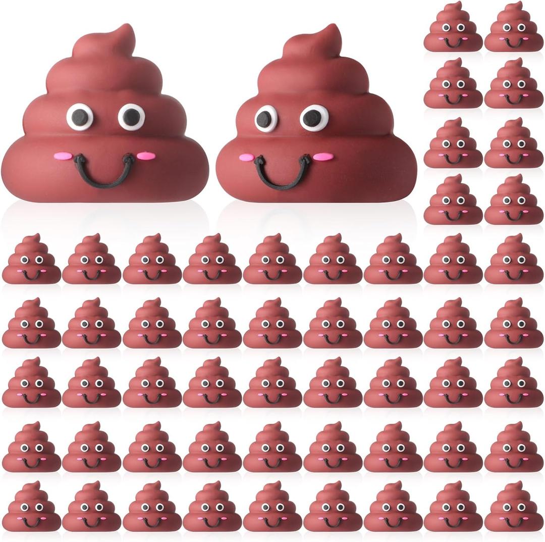 50 Pcs Mini Poop Figures Small Poop Figurines Poo Toys Fake Poop Classic Brown Poop Rubber Poop for Prank Hide Seek Goodie Bags Piata Stuffers Party Supplies Gifts Easter Egg Fillers