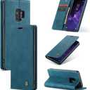 UEEBAI Wallet Case for Samsung Galaxy S9, Premium PU Leather Case Vintage Matte Wallet Flip Cover [Card Slots] [Magnetic Closure] Stand Function Folio Shockproof Full Protection for Galaxy S9 - Blue