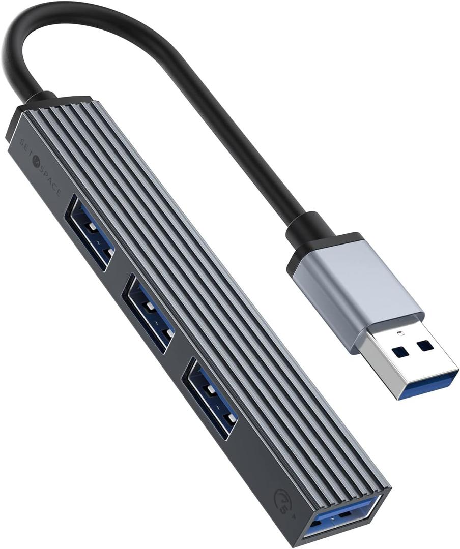 USB HUB for Laptop, Tiny Multiple USB Port, SETMSPACE USB Splitter with Aluminum Alloy Housing, USB HUB 3.0 for Data Transmission, Compact USB Extender HUB for Travel