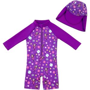 upandfast Baby/Toddler Swimsuit UPF 50+ Sun Protection One Piece Zipper Bathing Suit with Sun Hat Infant Beach Swimwear (Purple)