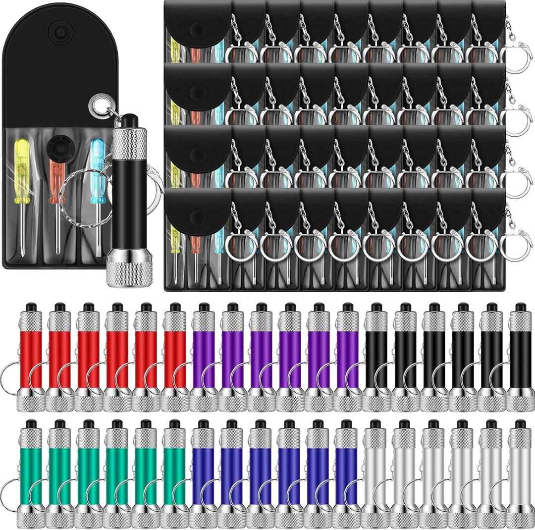 Jutom 24 Pcs Mini LED Flashlights Keychain Bulk Mini Screwdriver Keychain Set Father's Day Adult Tool Favors Prize for Father Men Husband Neighbor Gifts (Multicolor)