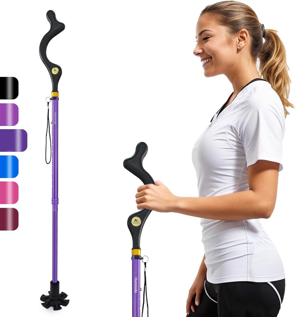 Walking Cane Foldable for Men & Women Seniors for Balance,Self Standing Folding Cane,Height Adjustable Anti-Slip Lightweight Alloy Walking Stick Collapsable for Travel Mobility Aid (Violet)