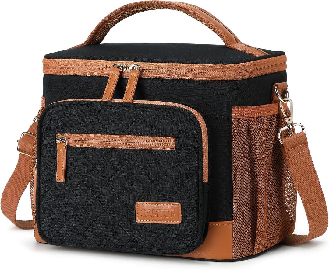 Insulated Lunch Box for Women Men 11L Leakproof Cooler Lunch Bag with 6 Pockets, Waterproof Quilted Lunch Tote for Office Work Travel School Picnic
