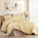 weigelia Cinched Comforter Set Queen Soft Ruched Bedding Set, 3PCS Light Yellow All-Season Fluffy Lightweight Comforter with Pillowcases for Bedroom, Apartment & Dorm Decor