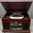 Victrola The Quincy 6-in-1 Bluetooth Record Player & Multimedia Center with Built-in Speakers  3-Speed Turntable, CD & Cassette Player, AM/FM Radio, Wireless Music Streaming (Mahogony)