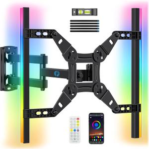 Pipishell Full Motion TV Wall Mount with LED Light for Echo Show 21/15 and 1343 TVs up to 44 lbs, Max VESA 200 x 200mm, Backlit TV Mount with Music Sync, Rotation Swivel Extension Tilt, PISF06B