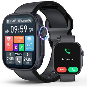 Smart Watch for Men, Blood Pressure Monitor Heart Rate Blood Oxygen Sleep Monitoring, 3ATM Waterproof Fitness Tracker, 1.99" AMOLED Display, Bluetooth call Smartwatch Compatible with Android and iOS (Black)