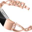 Bands Compatible with Fitbit Charge 2, Metal Bands with Rhinestone Bling Replacement Bractlet Women Silver Rose Gold Black