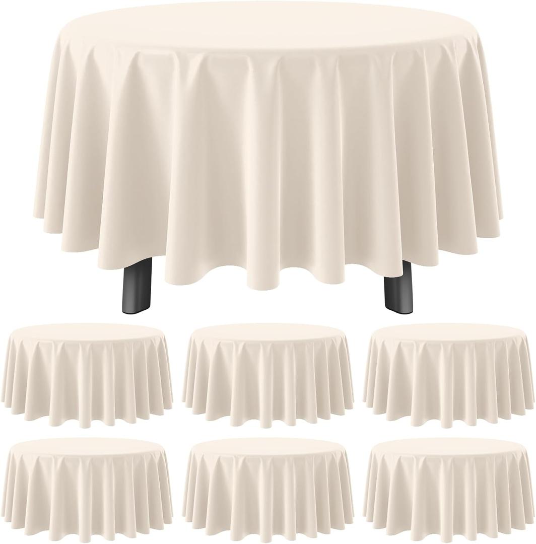 6Pcs 84Inch Beige Tablecloths for Round Tables,Disposable Plastic Ivory Table Cloth,Waterproof Cream Table Cover for Birthdays Weddings Anniversary Party Decorations