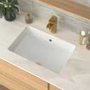 Undermount Bathroom Sink Rectangle 21x14 Inch White Rectangular Porcelain Ceramic Vessel Sink with Overflow, Under Counter Lavatory Vanity