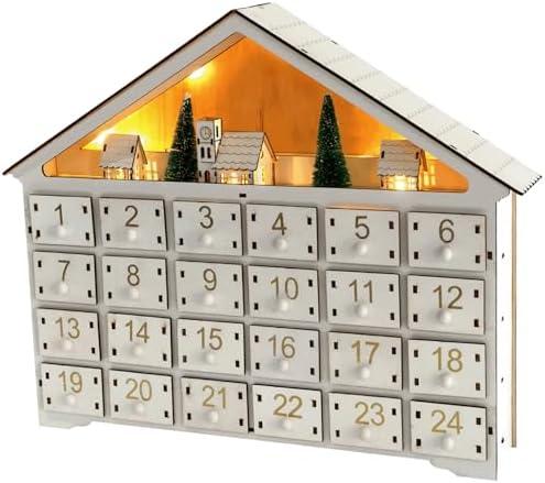 NASSMOSSE Wooden Advent Calendar with 24 Drawers and LED Lights Reusable Empty Advent Calendar to Fill Yourself DIY Christmas Calendar Unique for Christmas Decorations Gift No Battery 16"by12"
