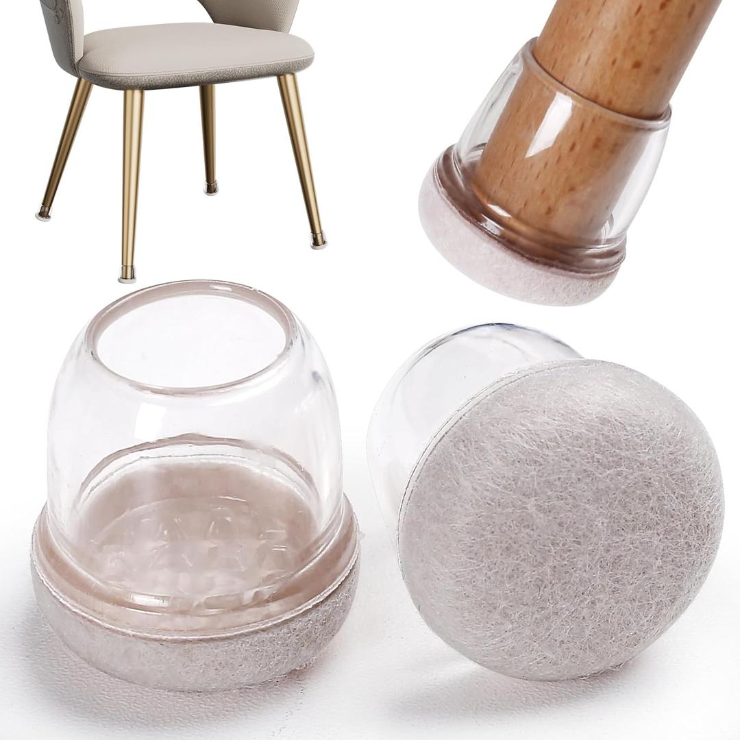 24 Pcs Silicone Chair Leg Floor Protectors for Hardwood Floors, Felt Furniture Pads Rubber Chair Leg Caps, Bar Stool Leg Floor Protectors, Anti-Scratch & Reduce Noise, Round(Clear, Fit: 0.75"-1.1")