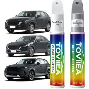 Polymetal Gray Metallic(47C) Touch Up Paint Compatible with MAZDA,2-In-1 Car Scratch Remover Pen,Car Paint Scratch Repair Kit for Scratches,Chips & Nicks,2-PCS SET