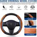 for 2017-2025 Tesla Model Y/Juniper Steering Wheel Cover Decorative,Fit Model 3/Highland Suede Steering Wheel Cover Protection Interior Auto Non Slip Grip Function Accessories(Brown)