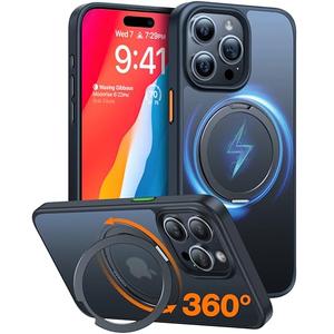 TORRAS 2024 Upgraded 360° Rotatable Ring for iPhone 13 Pro Max Case, Fit for Magsafe with Stand, Magnetic Ring Holder, Military Grade Shockproof Translucent Back Slim Phone Case Ostand R, Black