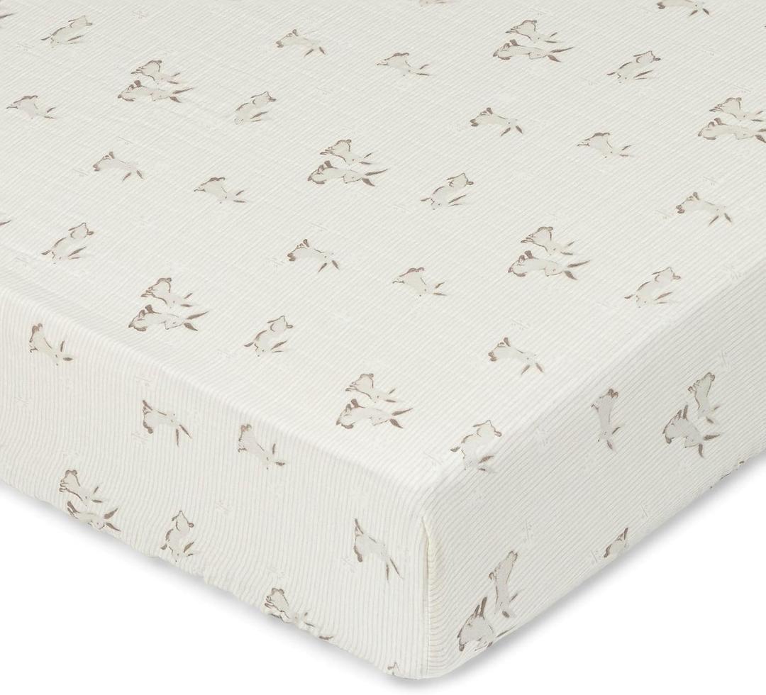 Crane Baby 100% Organic Cotton Gender Neutral Animal Nursery Bedding, Fitted Sheet, Soft Breathable GOTS Certified Cotton, Bunny Crib Sheet