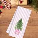 Pink Chinoiserie Christmas Kitchen Towels, Coquette Bow Christmas Tree Hand Towels for Bathroom, Preppy Grandmillennial Xmas Striped Decorative Dish Tea Towel, 16x24 Inch