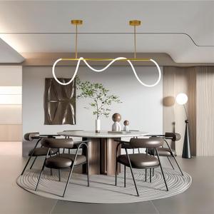 SMG Modern LED Linear Pendant Light for Dining Room, Dimmable Gold Chandelier for Office, 39" Linear DIY Chandelier with Remote Control Stepless Dimming, Restaurant Kitchen Long Hose Lamp