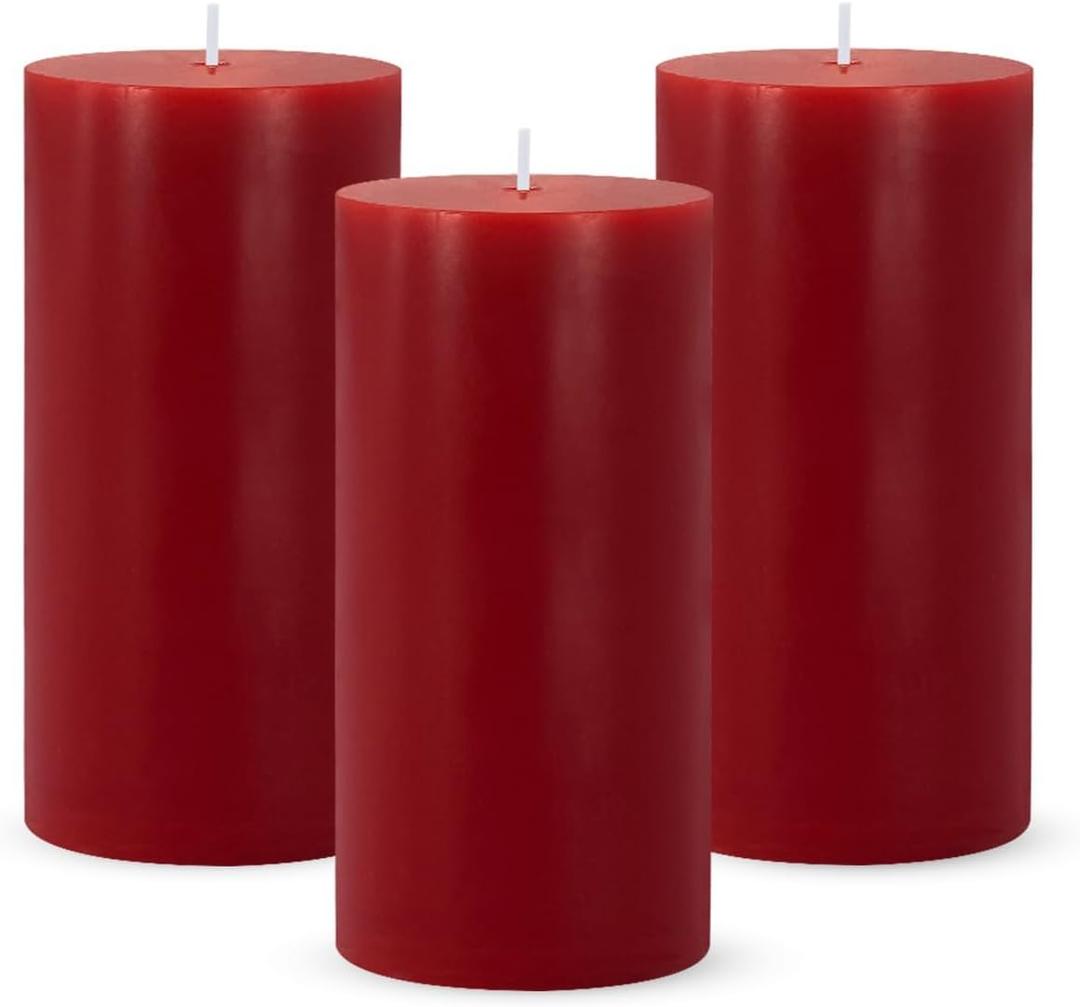 3 Packs 2.8x6 Inch Red Pillar Candles, Unscented Dripless Long Burning Colored Cylinder Candles for Home, Wedding, Party, Dinner Table Emergency Power Outage