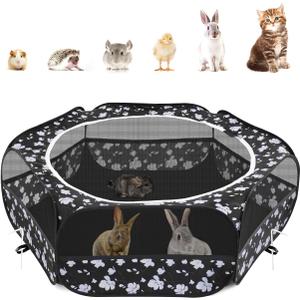 Pawaboo Small Animals Playpen, Waterproof Small Pet Cage Tent with Zippered Cover, Portable Outdoor Yard Fence with 3 Metal Rod for Chick/Kitten/Puppy/Guinea Pig/Rabbits/Hamster/Chinchillas, Magnolia