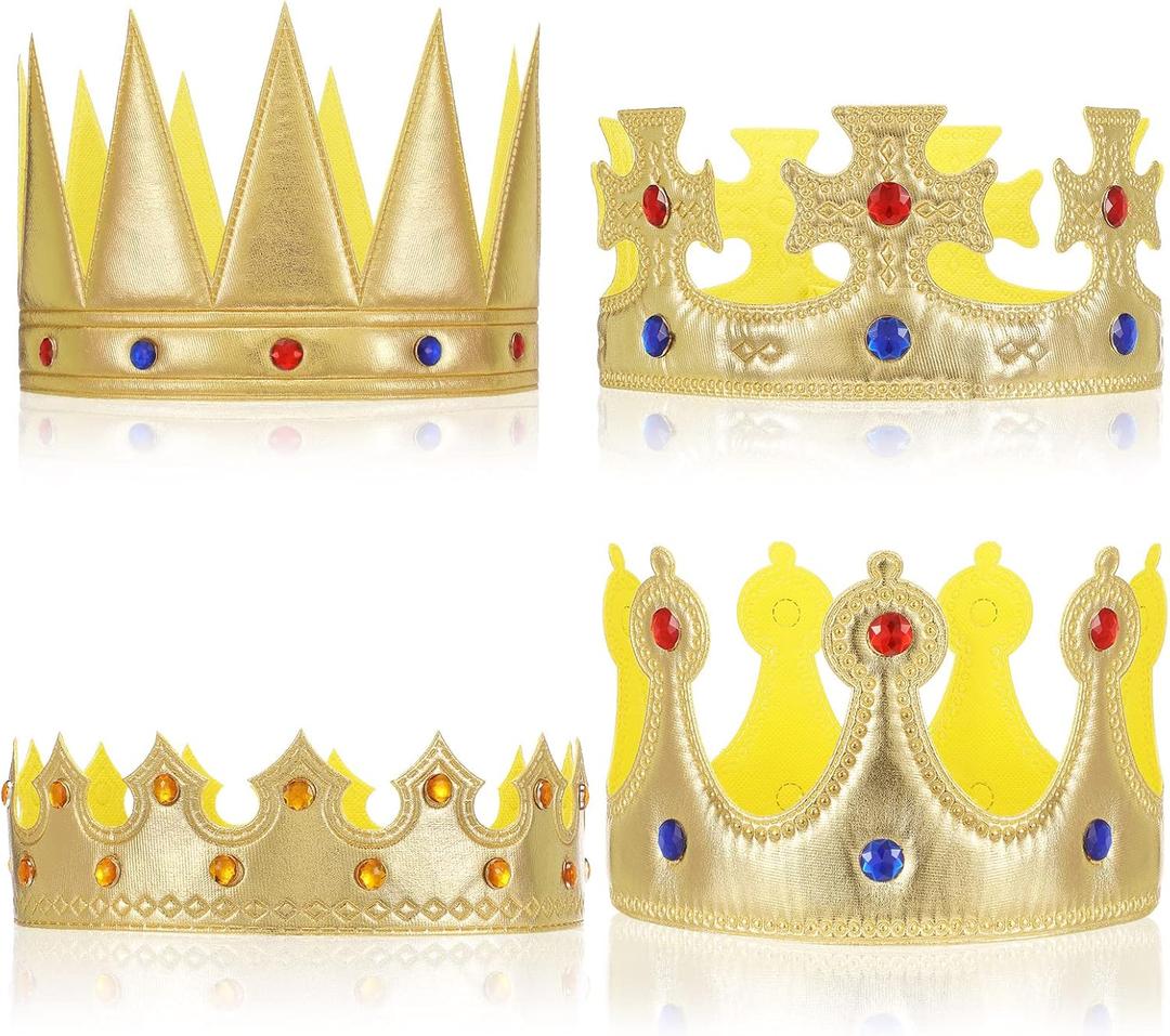 Yingzhao Kids Golden Crown Set - 4 Pcs Adjustable Costume Crowns for Boys Birthday Party, Baby Shower Photo Props